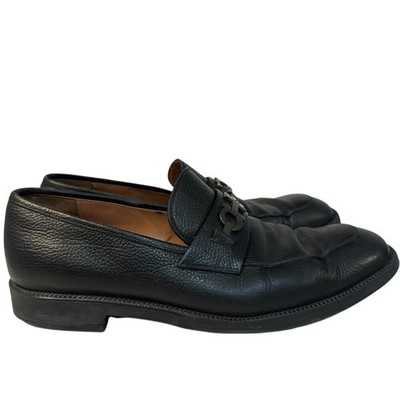 FERRAGAMO Pebbled Leather Black Moccasin Loafers, Gancini  display picture 1