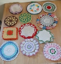 Lot 26 Vintage Crocheted Cotton Potholders Hot Pads Coaster Multicolor Mid Centu