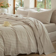 Bedding Sheet Set 4 Pcs,100 Washed Cotton Linen Like,1 Fitted Sheet,1 Flat S...