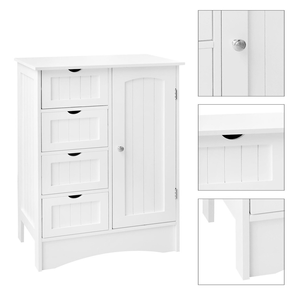 Armoire salle de bain commode avec 4 tiroirs et porte blanc robuste