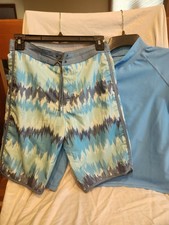 uv skinz boys size 12, two piece blue swimsuit with rash guard