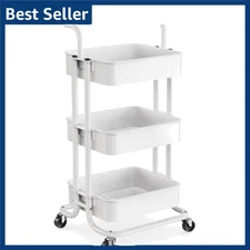 3 Tier Mesh Utility Cart, Rolling Metal Organization Cart with Handle and Loc...