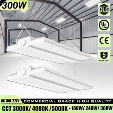 2 Pack 300W LED Linear High Bay Light 4500K/5000K/5700K Factory Warehouse Lights