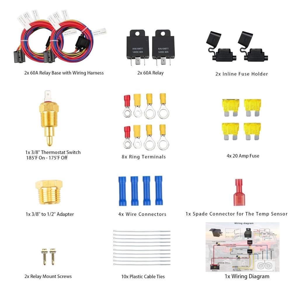 Dual Electric Fan Relay Kit Electric Radiator Fan Kit Temperature Sensor Switch