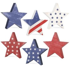 COCHIE 4th of July Decorations Wooden Star Set of 6, Labor Day Decor, Vintage