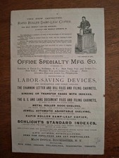 Publicité imprimée Office Specialty Mfg Co Rochester NY années 1880