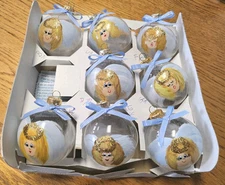 Angel Ornament Handpainted Feather In Bulb w/ Pray Blonde Heart Lips Lot of 8