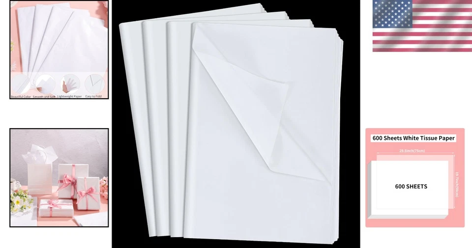 Versatile 600 Sheets White Wrapping Tissue Paper 30x20 Inches for All Occasions - Image 2 of 4