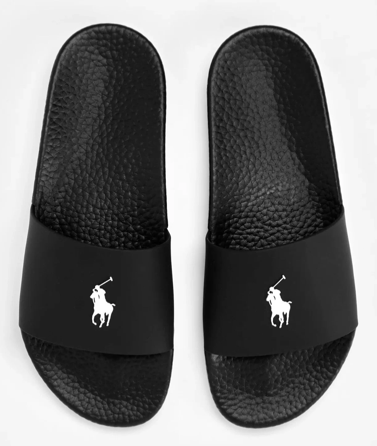 Polo Ralph Lauren Black with WHITE BIG PONY Slide Sandals - size 8-13