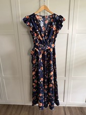 SHEIN Breezaya Navy Floral V-Neck Maxi Dress Size Small Excellent Condition
