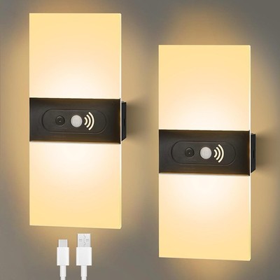 2PKS Motion Sensor Wall Sconces, Battery Operated Wall Sconce Rechargeable Light