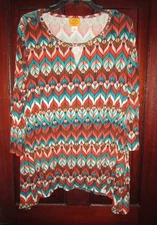 Ruby Rd. Woman Plus Sz 1X Stretch Knit Tunic Top Shirt Blouse Lagenlook Keyhole