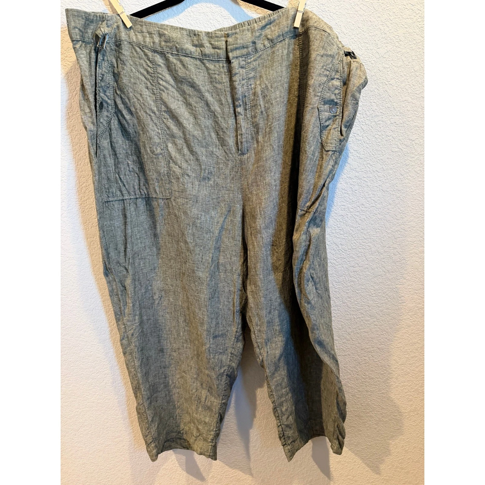 Athleta Linen Blend Cropped Pants Women Size 26 Green Casual Wide Leg