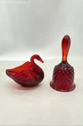 Red Glass Fenton Swan & Hobnail Bell w Amberina Glow