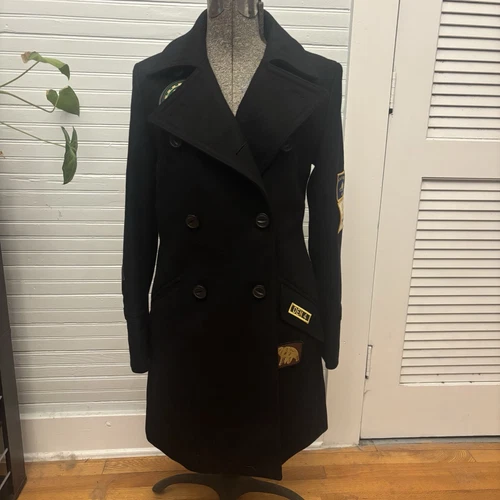 Cappotto Coach Militare Patch Navale 8 Lana Doppiopetto Nero Giacca Pavone