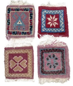 4 Mini Wool Rug Coasters Boho 4.5”x 5.5”