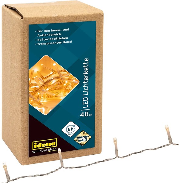 Idena Led Lichterkette 48Er Warmweiß Mit Timer FüR Innen- Und AußEnbereich-image
