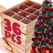 36pcs Red Velvet Christmas Balls 1.97" Flocked Ornaments for Tree, Wedding, Xmas