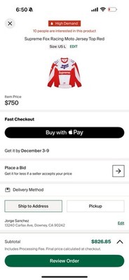 Supreme x Fox Racing Moto Jersey Top Red SS18 Size Large Never Worn