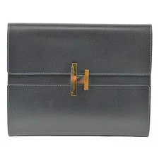 Hermes Cinetic Clutch Bag Navy Leather Used Very Good Condition From Japan