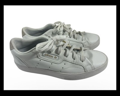 Adidas Sleek White Leather Sneakers Gold Detail Size 7.5 Women DB3258