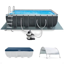 Intex 18Ft x 52In Ultra XTR Rectangular Frame Swimming Pool Kit w/Pump & Canopy