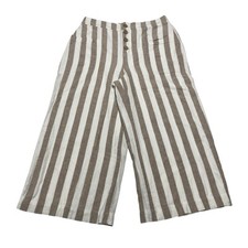 LC Lauren Conrad  White  Brown Striped Wide Leg Flowy Pants  Women's Size M