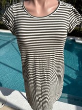 Theory Pea Green White Striped Mini Dress Long T Shirt top size M Medium