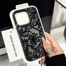 Black Lace Pattern Phone Case For iPhone 17 Pro Max 16 15 14 Plus 13 12 11 Pro M