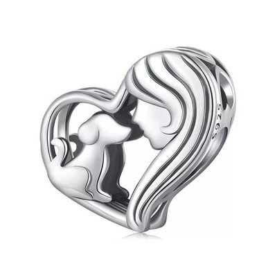 Hund & Mädchen 100% 925 Sterling Silber Charm Perle Liebe Herz Tier Haustier Charms