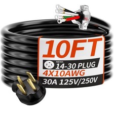 10 FT 4 Prong Dryer Cord 30 AMP Black 10/4 Gauge Dryer Extension Cord Heavy D...