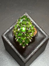 Stunning Sterling Silver Green Diopside Cluster Ring – Size M