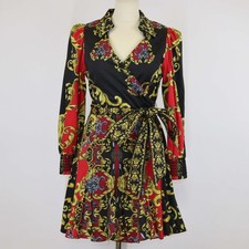 Alice + Olivia Multicolor Printed Blend Cotton Alisa Wrap Godet Shirt Dress