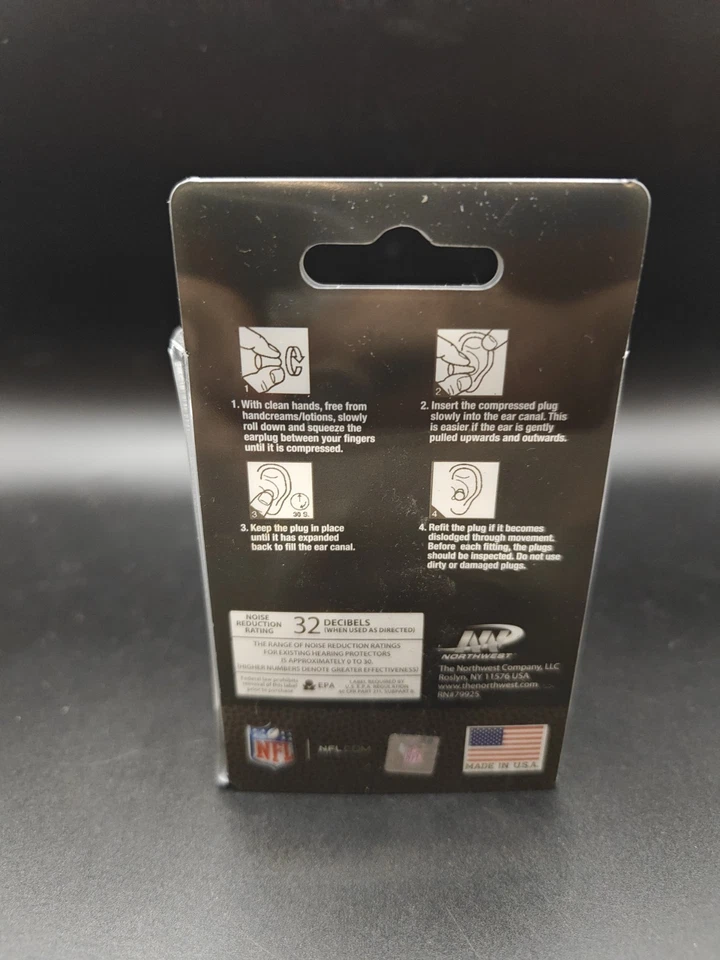 Tampões de ouvido NFL RAIDERS - Preto - Logotipo branco - 6 pares - Feito nos EUA - Presente para fã - Imagem 3 de 4