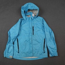 REI Rain Jacket Girls Medium 10-12 Blue Hooded Waterproof Lightweight Pockets