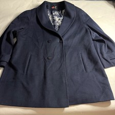 ALORNA Vintage Double Breasted Wool Blend Coat Navy Blue Womens USA