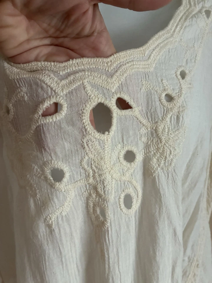 Blusa Anthropologie Lapis Antiga Renda de Crochê Túnica Boêmia Bordada M - Imagem 4 de 4