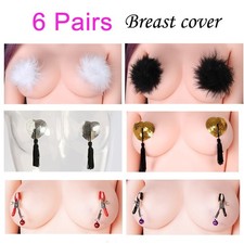 Cozy Feel 6 Pairs Breast Stickers Adhesive Nipple-Cover Pasties Sequin Feather