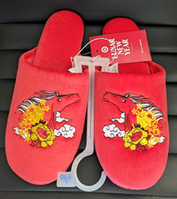Horse Slippers for Women Holiday Velvet Lunar New Year sz L 9/10 NWT