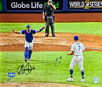 Julio Urias Austin Barnes Signed Last Out 2020 WS Dodgers