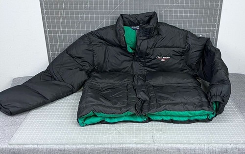 Polo Sport Ralph Lauren Men's XL Black/Green Down Puffer Jacket Parka Vintage ~~