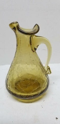 BLENKO ART GLASS YELLOW GOLD GREENISH CRACKLE PITCHER ART DECO - Picture 2 of 6