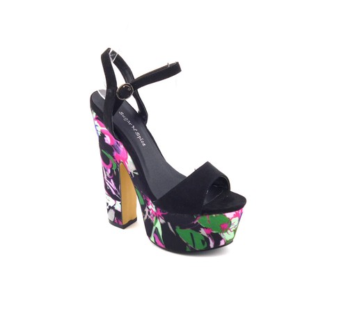 LADIES WOMENS PEEP TOE BLOCK HEEL FLORAL PRINT SUMMER EVENING SANDALS SHOES SIZE - Picture 3 of 21