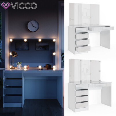 Vicco Commode avec tiroirs Sherry, blanc/blanc brillant, 80.2x76cm 2