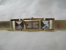 Watch Rectangular Face Gold Toned Sparkly Band Stylish Fashion WORKING 