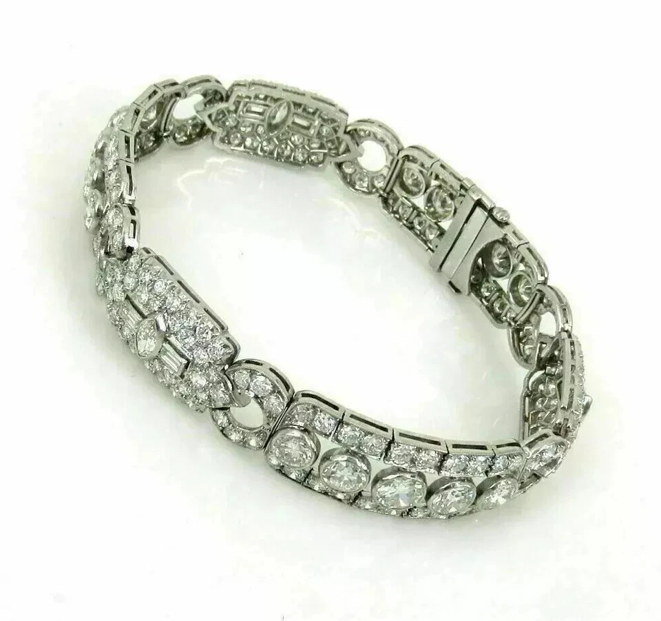 15Ct Art Deco Marquise Cut Lab Created Diamond Bracelet 14K White Gold Plated - Image 3 of 3