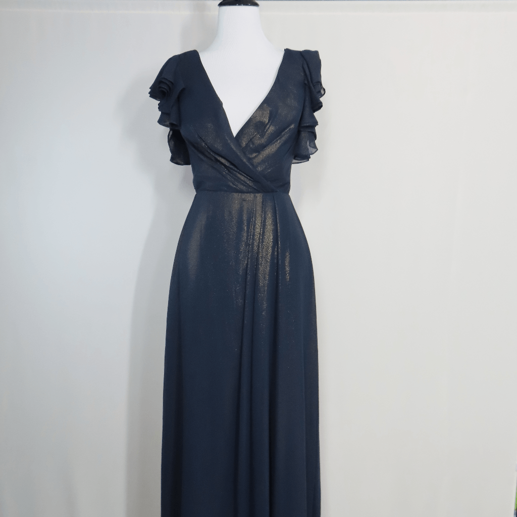 Dessy Collection Midnight Gold Style 2874LS Lux Shimmer Bridesmaid Dress  Size 2 | eBay