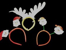 3 CHRISTMAS HEADBANDS 2 SPARKLY SANTA CLAUS 1 REINDEER ANTLERS one size boy girl