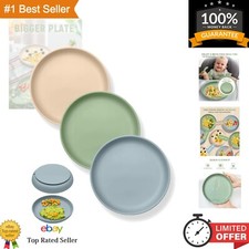 Dishwasher Safe Suction Toddler Plates - 3 Durable  Non-Toxic Silicone Dishes