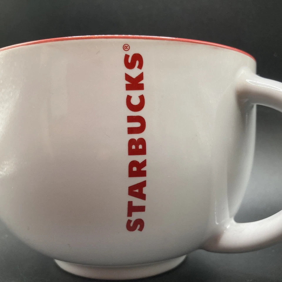 Starbucks Coffee 2014 Wide Ceramic Coffee Mug Red on White & Red Interior - Image 3 of 4